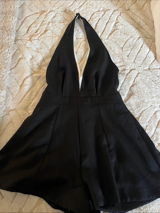 Mustard Seed Pants - Mustard Seed Black Halter Romper with White Trim